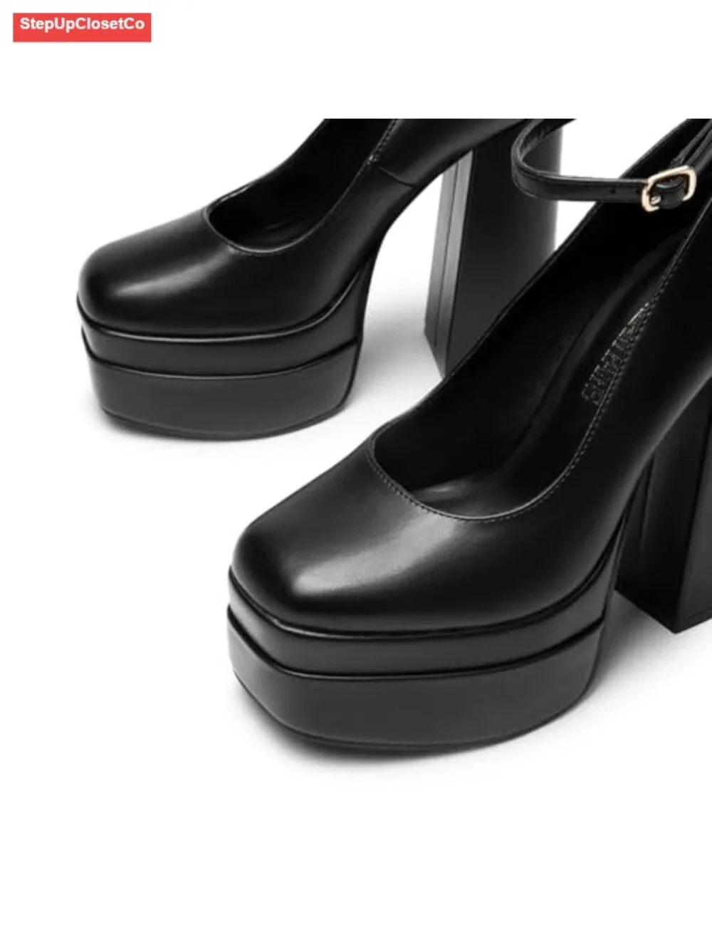 Mary Jane Platform Heel Pumps with Chunky Heel